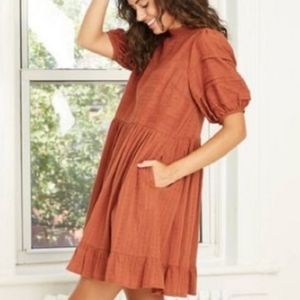 Universal Thread Rust Color Puffy Short Sleeve Dress Size S